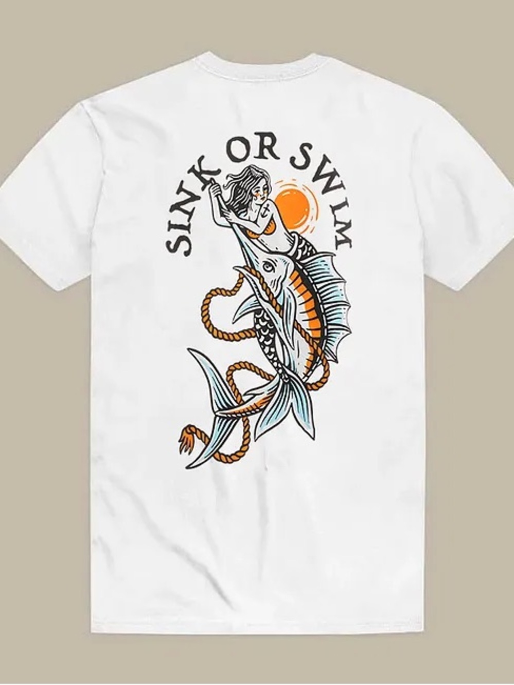 Men's White 'Sink or Swim' Graphic Tee - Nautical Swim Shirt - Picture 3 of 3